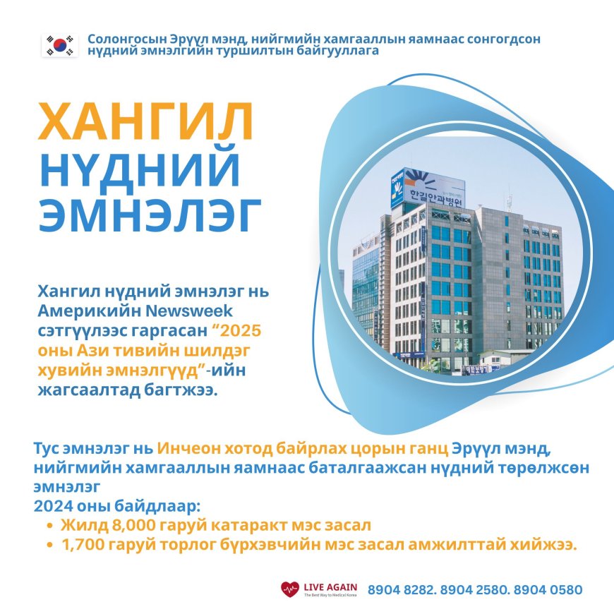 Хангил нүдний эмнэлэг нь Америкийн Newsweek сэтгүүлээс гаргасан “2025 оны Ази тивийн шилдэг хувийн эмнэлгүүд”-ийн жагсаалтад багтжээ